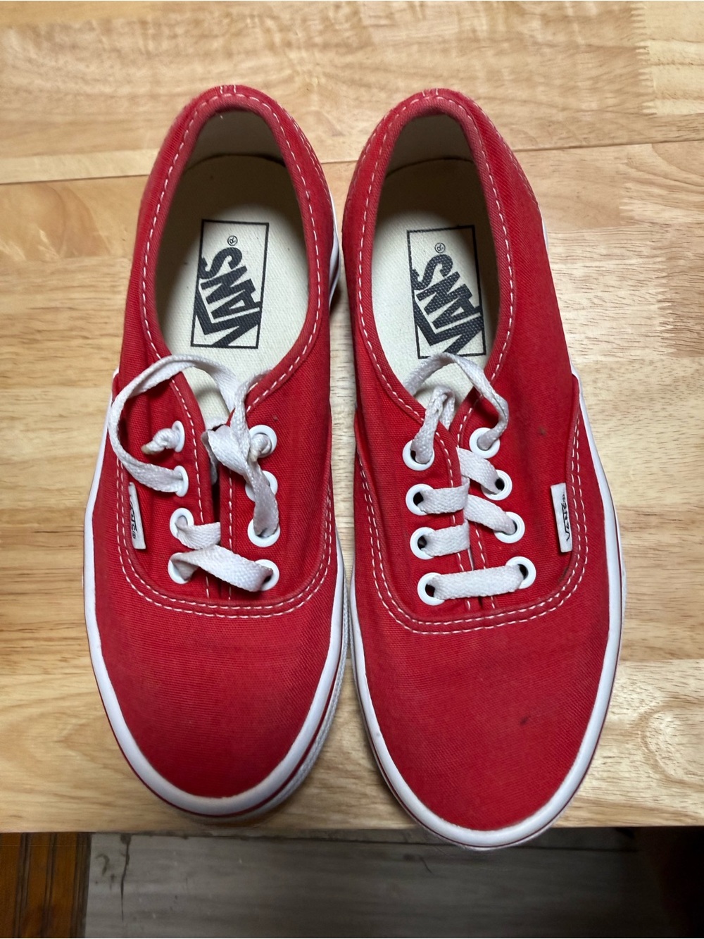 Vans Red Canvas Authentic Low Top Sneakers with White Accents